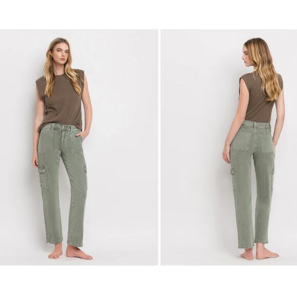 Vervet Jeans Women Size 31 Army Green High Rise Cargo Straight Ankle Utility - Picture 1 of 14